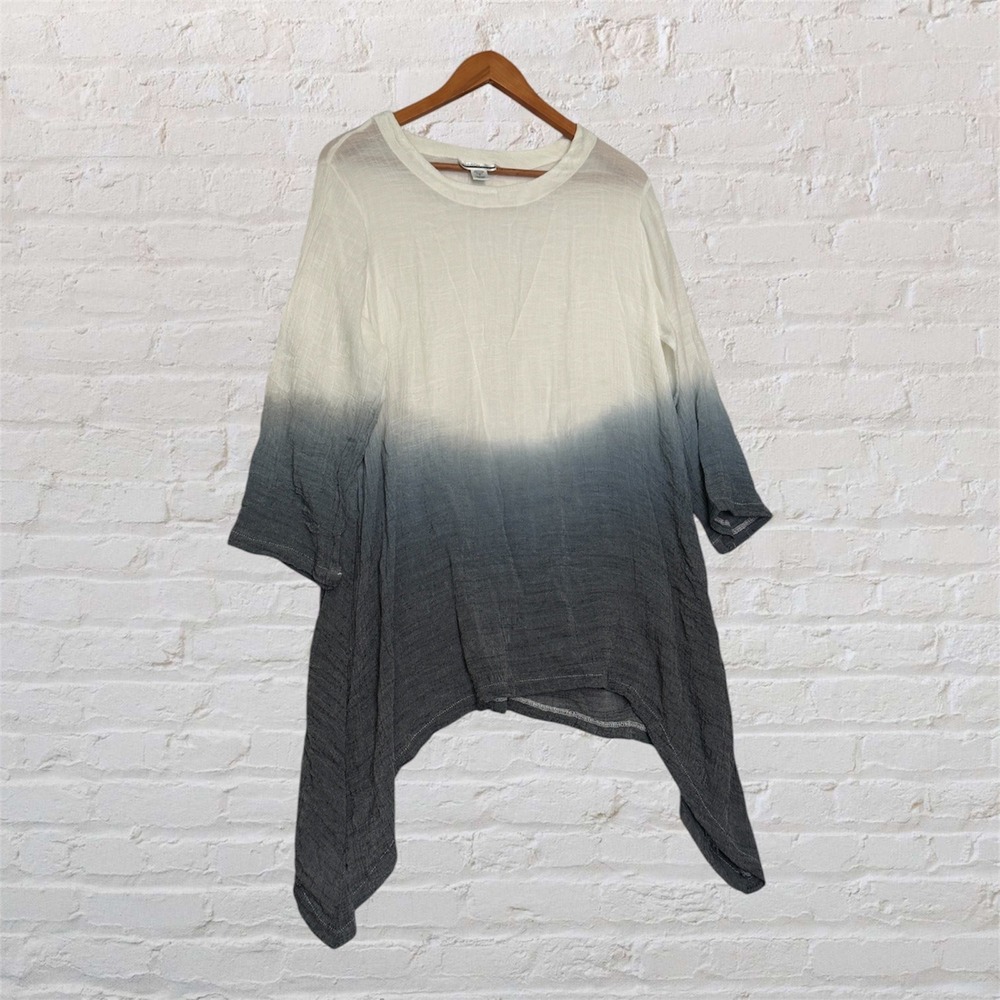 Mirror Image Womens Ombre Sharkbite‎ Hem Tunic Top White Grey 3/4 Sleeve Size M